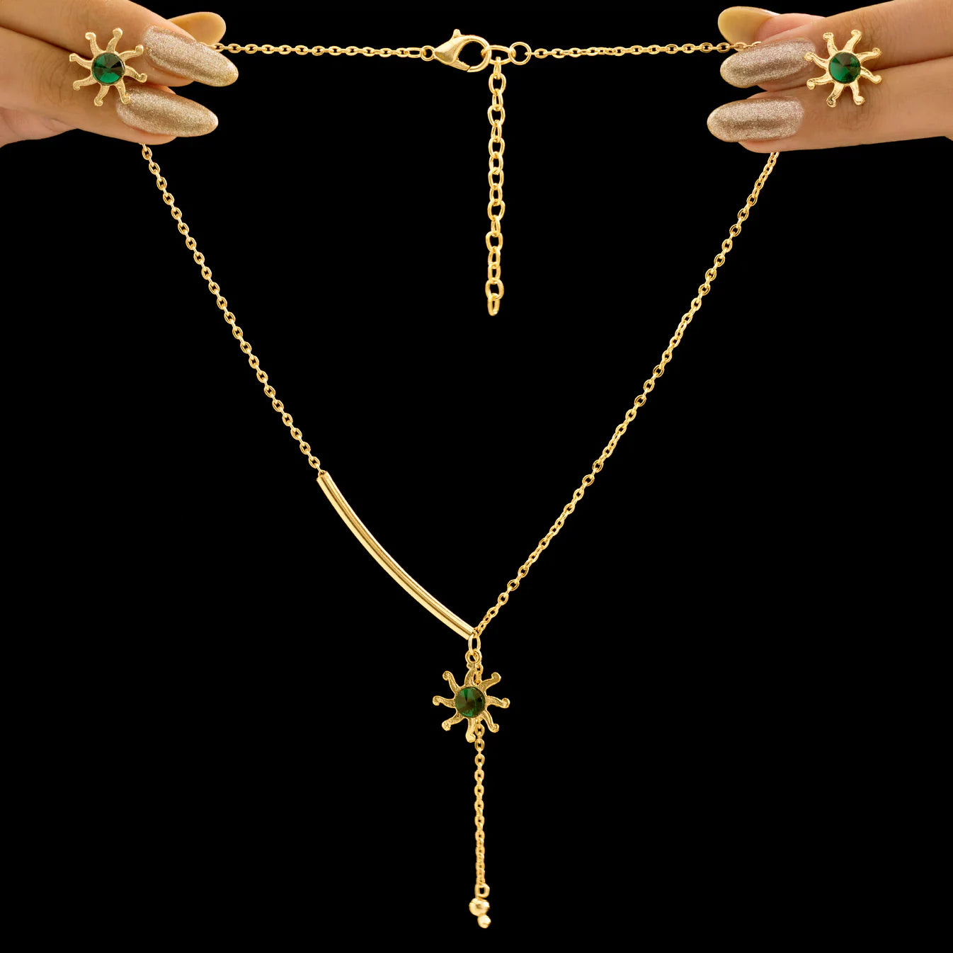Golden Necklace Set With Earrings