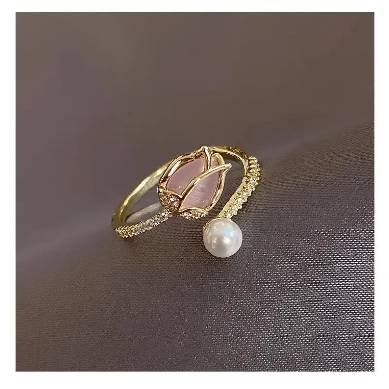 Tulip Bud Faux Pearl Ring