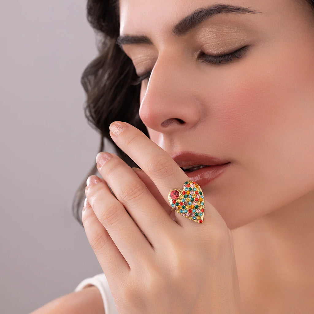 Multicolour Crystal Heart-Shaped Ring