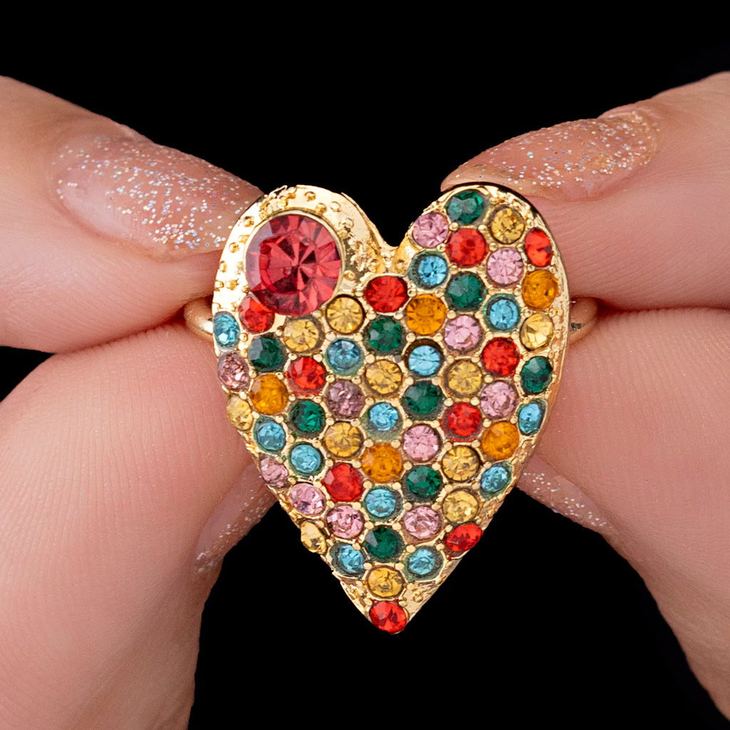 Multicolour Crystal Heart-Shaped Ring