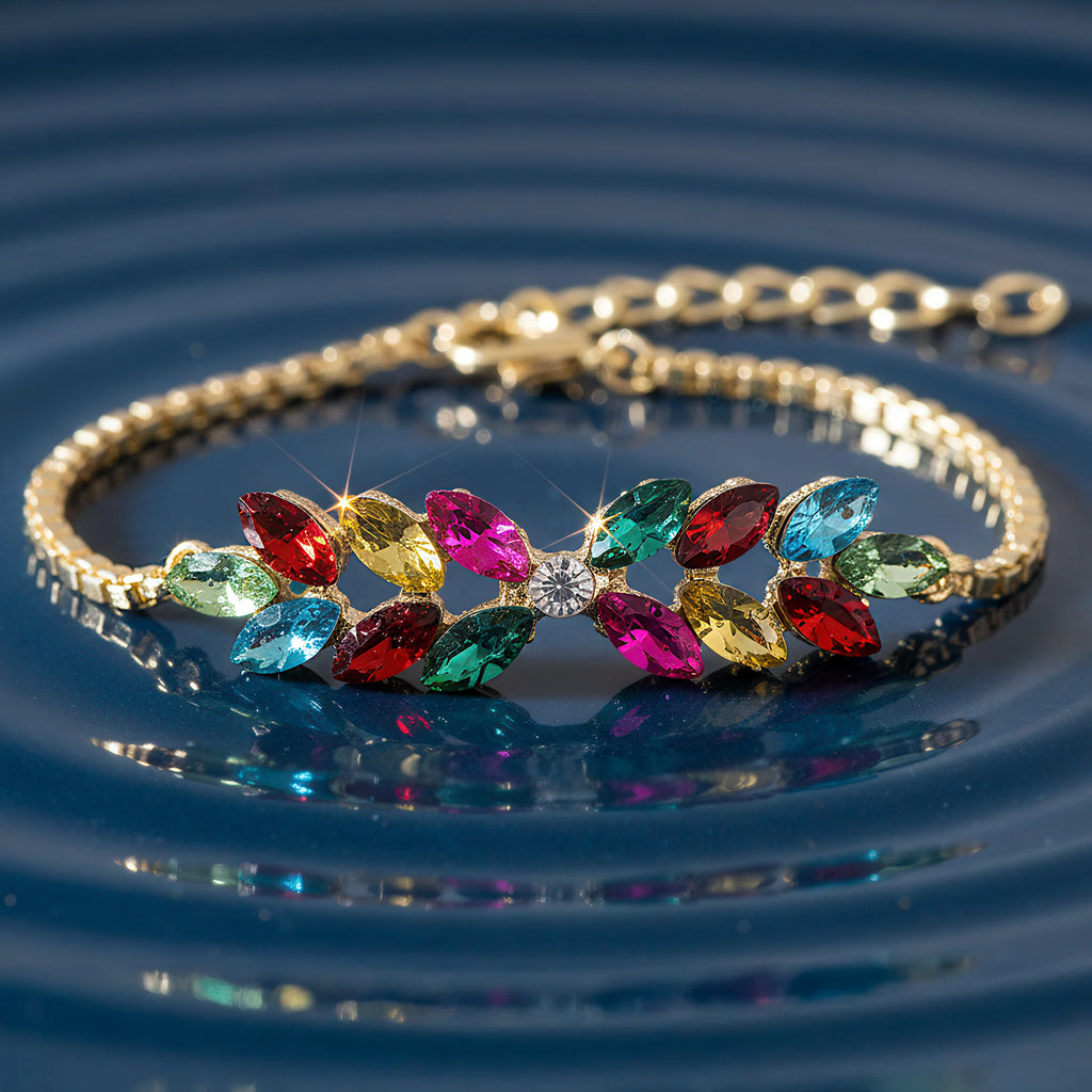 Multi Crystal Leafe Style Chain Bracelet