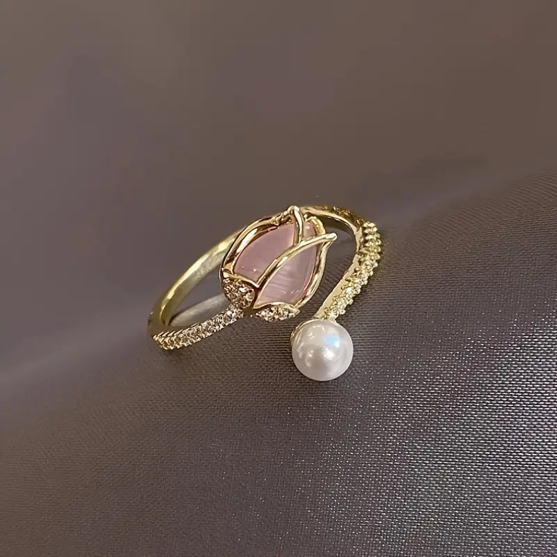 Tulip Bud Faux Pearl Ring