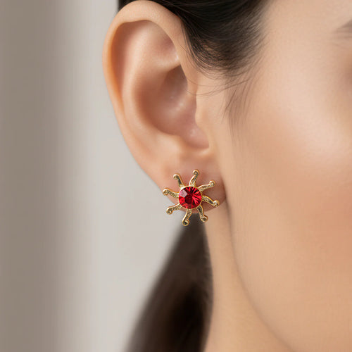 Crystal Studded Sun Pendent Necklace