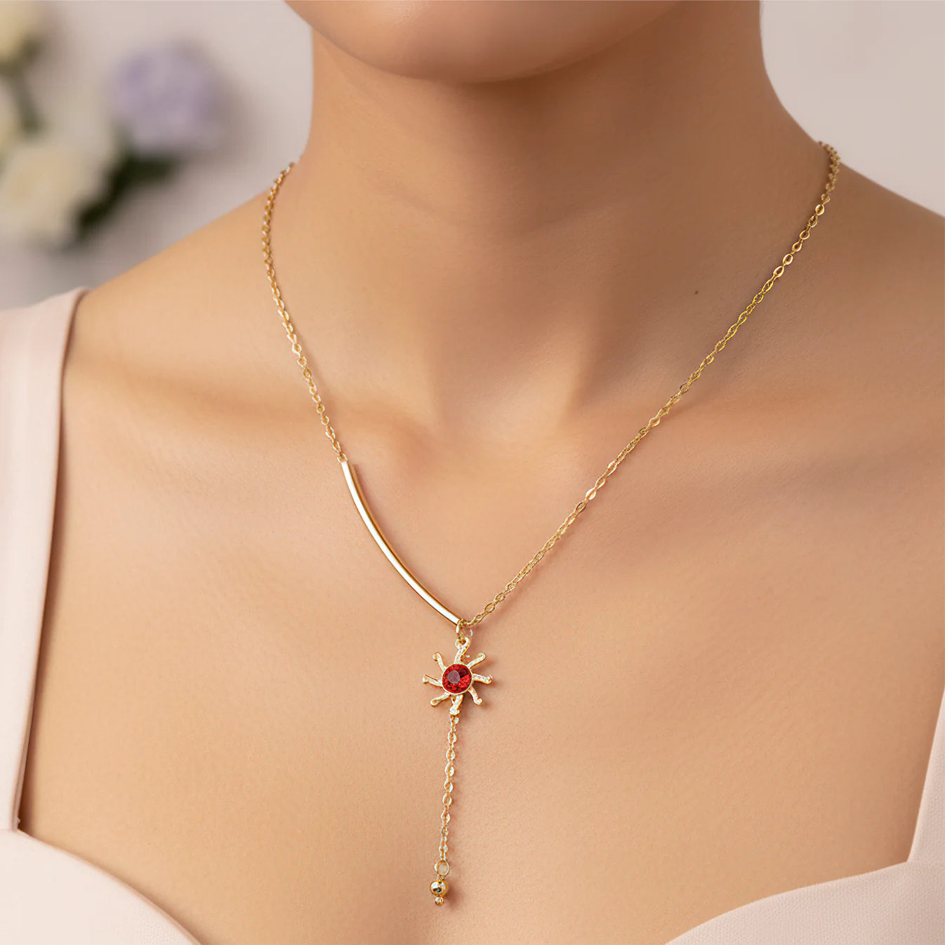 Crystal Studded Sun Pendent Necklace