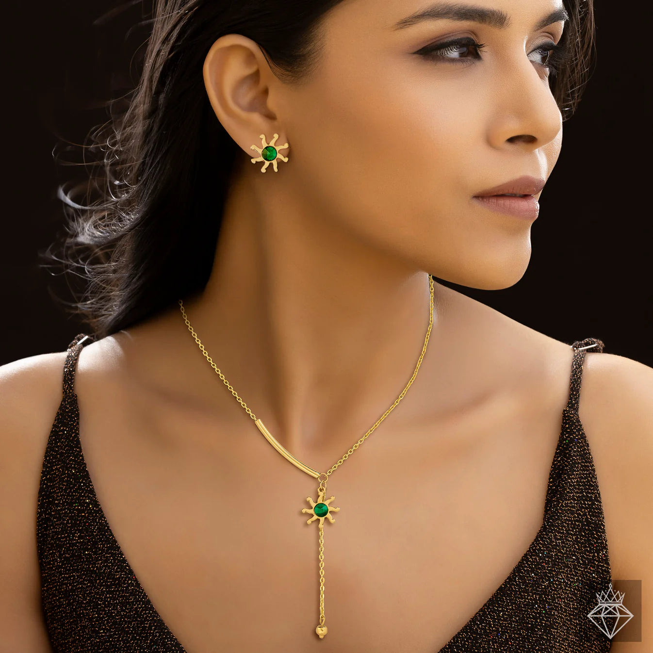 Golden Necklace Set With Earrings