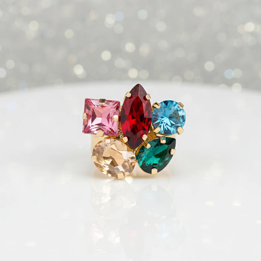 Multi Crystal Shapes Broad Band Ring