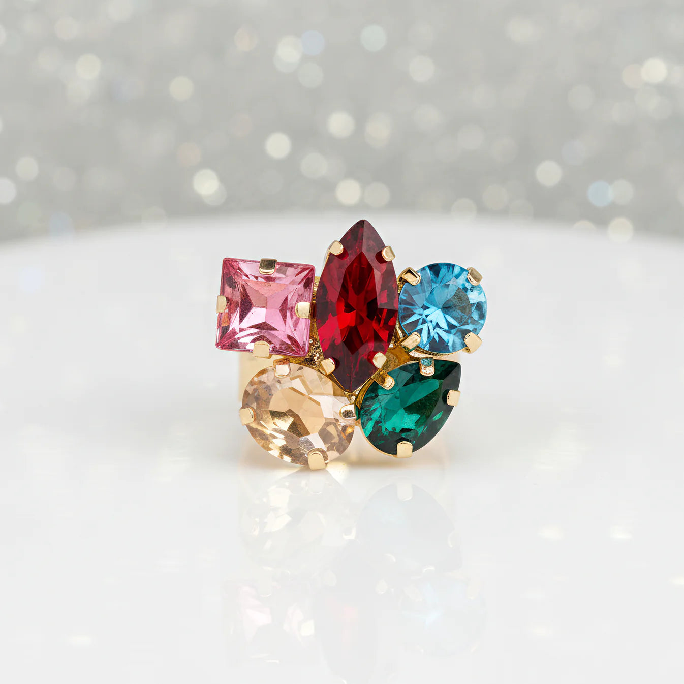 Multi Crystal Shapes Broad Band Ring