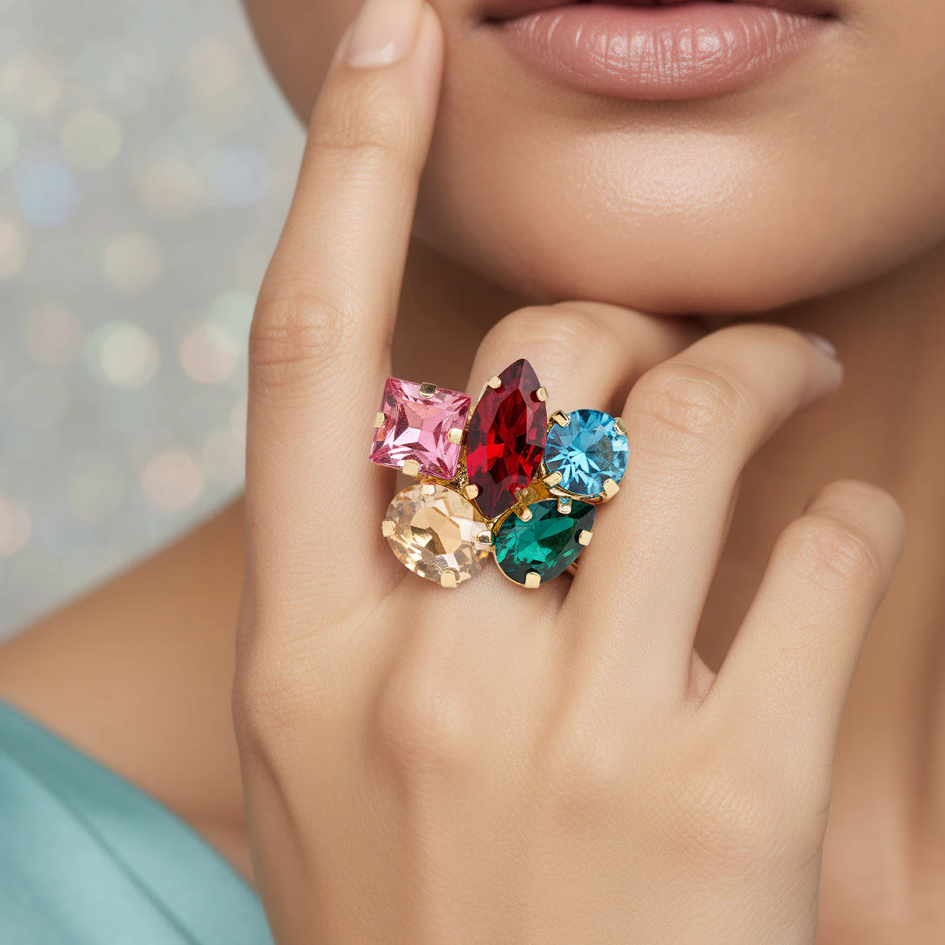 Multi Crystal Shapes Broad Band Ring