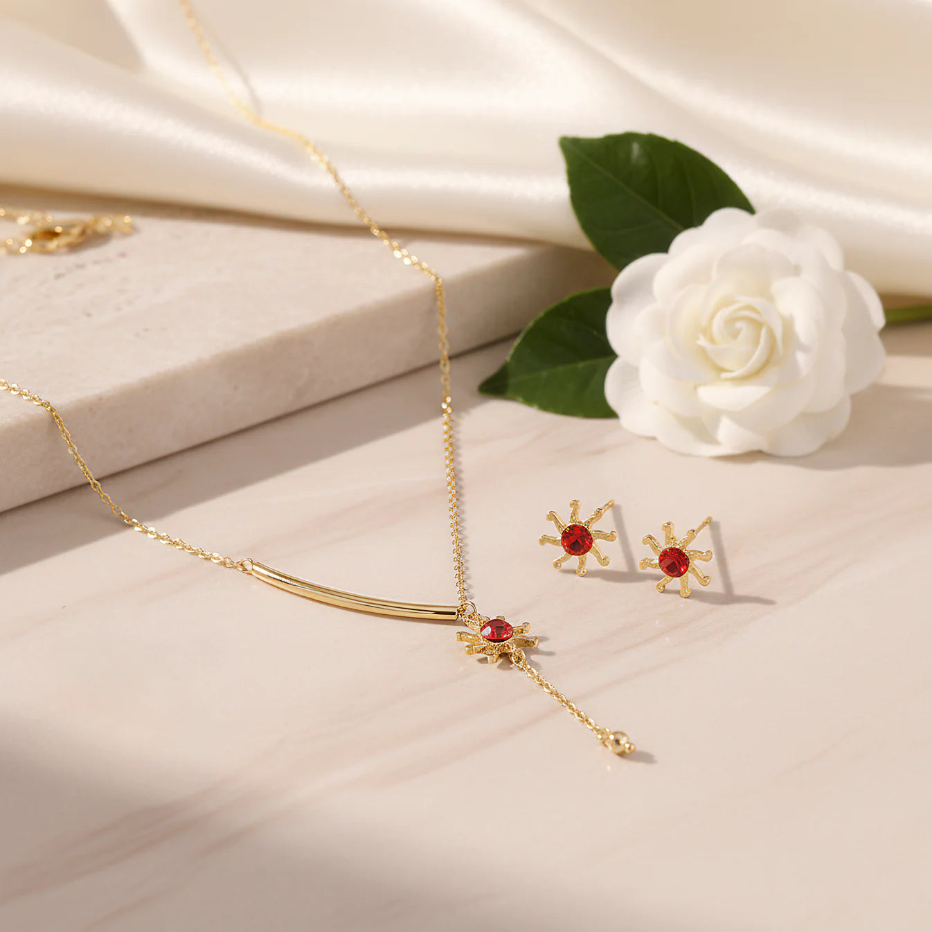 Crystal Studded Sun Pendent Necklace